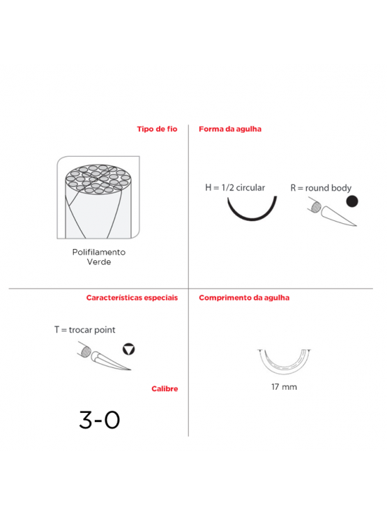Suturas Stoma Fil - HRT (3-0), 45cm - 17 mm (Pack 12)