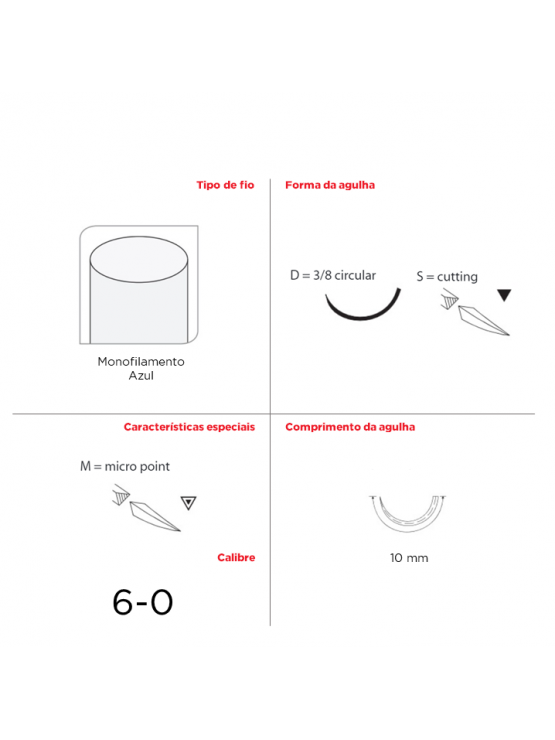 Suturas Stoma medilene DSM (6-0), 45cm - 10 mm (Pack 12)