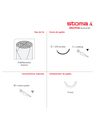 Suturas Stoma PGA rapid (Absorvível) - DSM (6-0), 45cm - 11 mm (Pack 12)