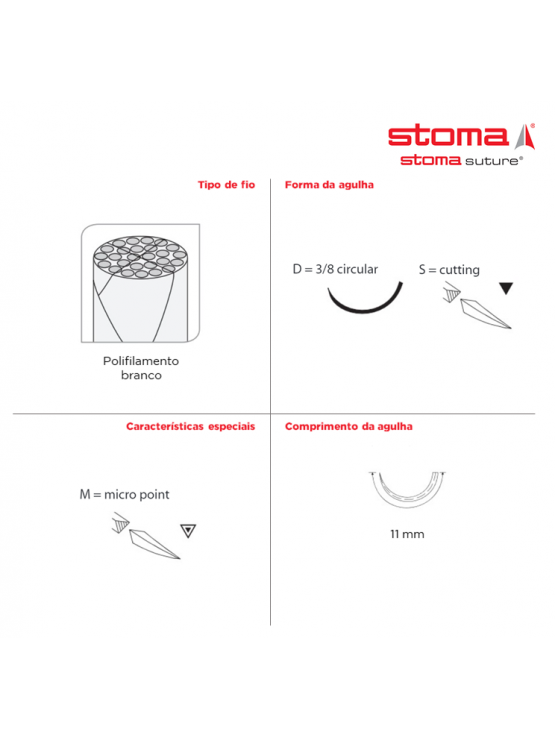 Suturas Stoma PGA rapid (Absorvível) - DSM (6-0), 45cm - 11 mm (Pack 12)