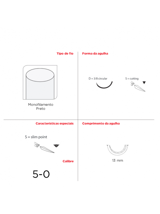 Suturas Stoma Supramid DSS (5-0), 45cm - 13 mm (Pack 12)