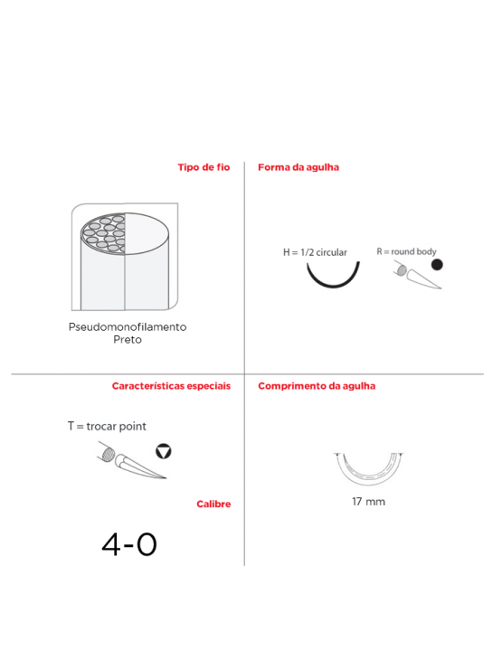 Suturas Stoma Supramid HRT (4-0), 45cm - 17 mm (Pack 12)