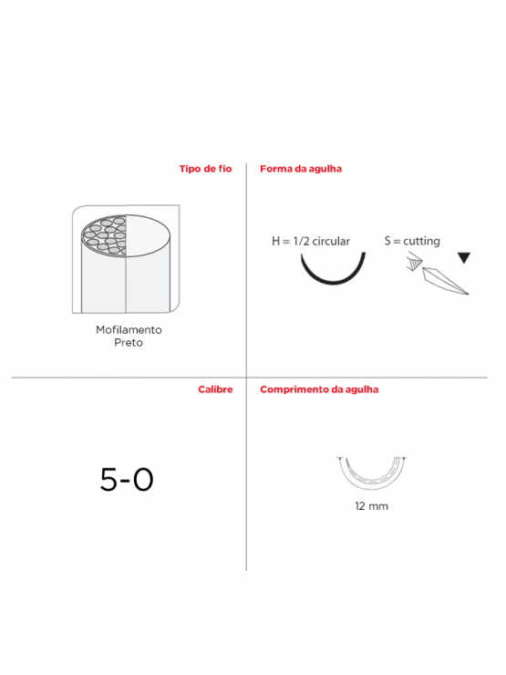 Suturas Stoma Supramid HS (5-0), 45cm - 12 mm (Pack 12)